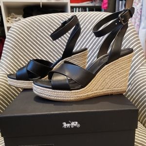 Coach Espadrille Black Wedge Sandal